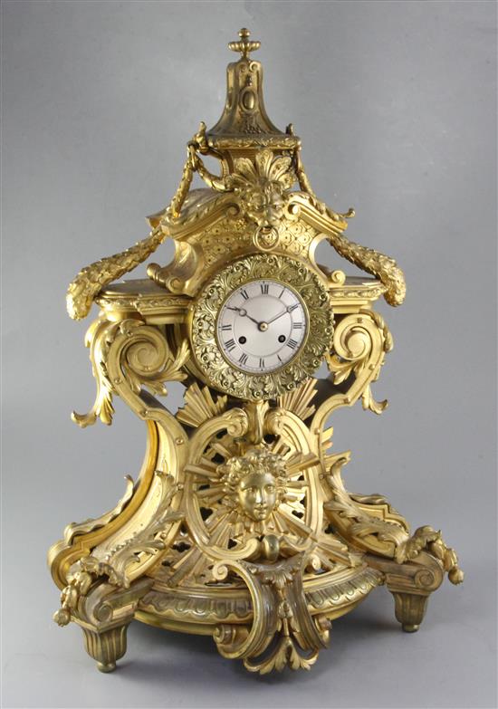 A mid 19th century French ormolu mantel clock, B & R, height 65cm width 43.5cm